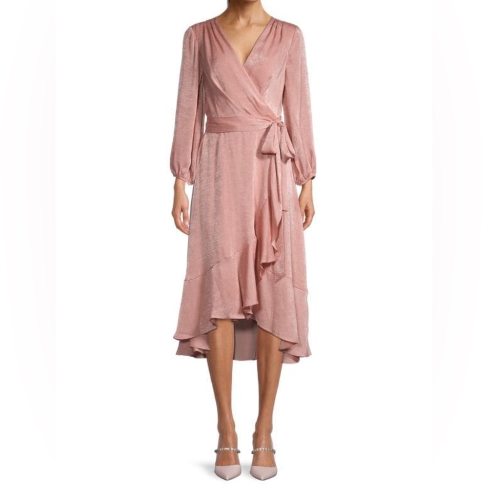 Shimmer Satin Ruffle Wrap Dress 00